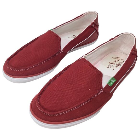 Sanuk Canvas Flats Loafer Red Size 7 Slip On Surfer Casual Comfort - Picture 1 of 13